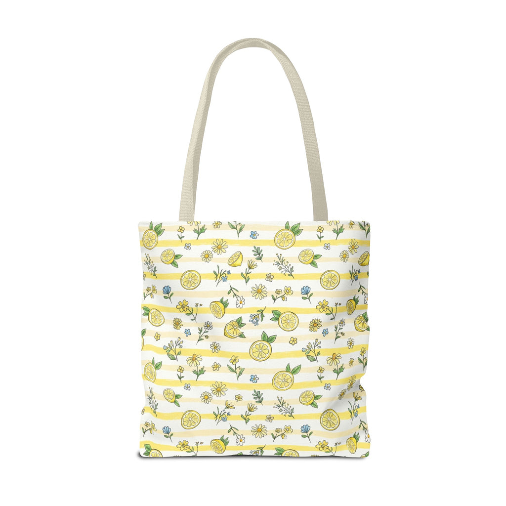 Lemon Stripe Pattern Tote Bag | Citrus Floral All-Over Print