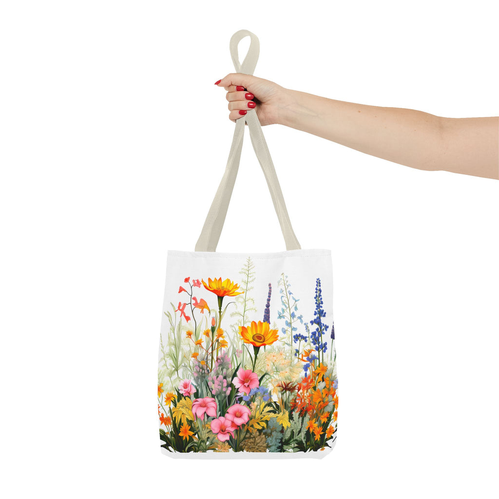 Wildflower Garden Tote Bag | Floral Meadow Illustration, Colorful Bloom Print
