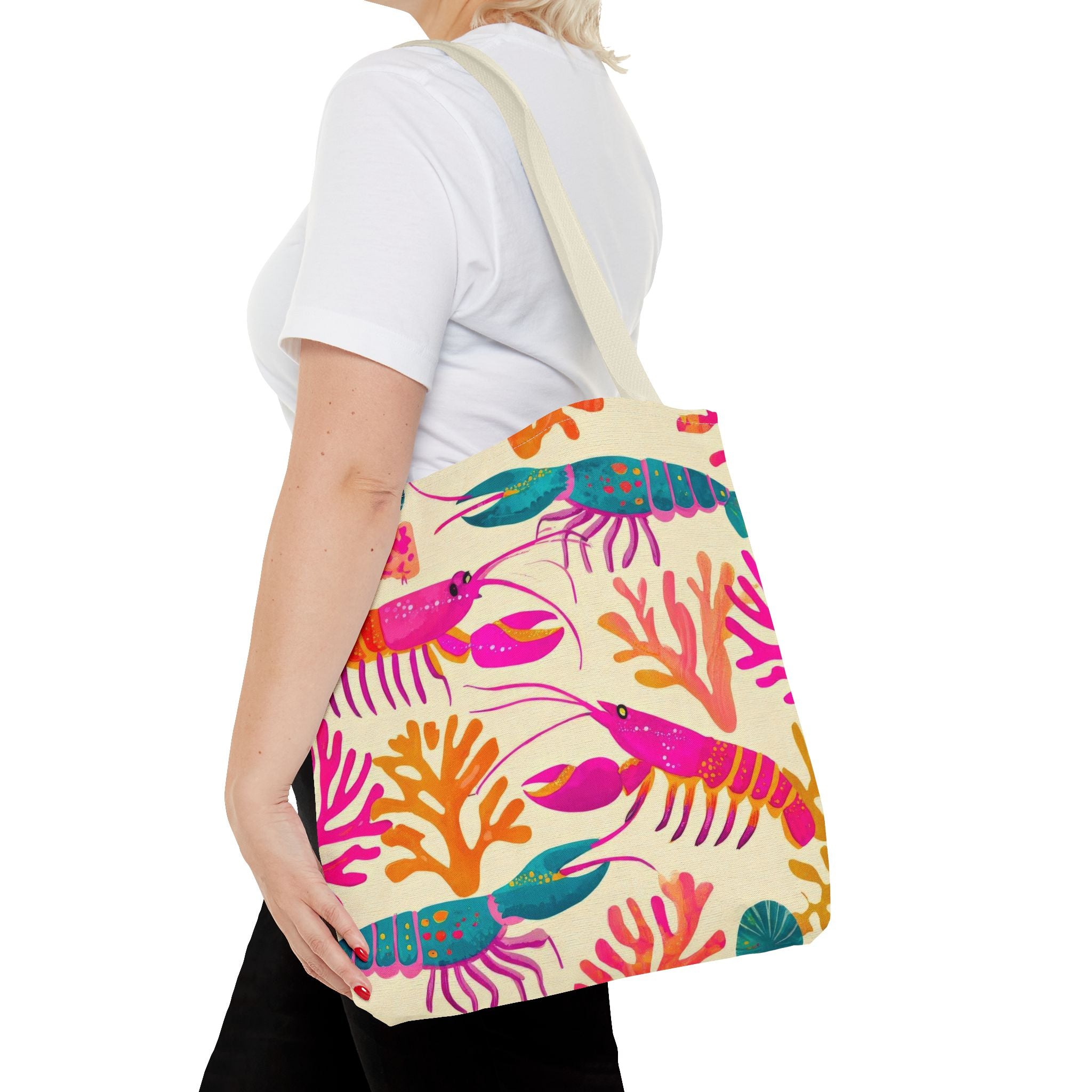 Colorful Lobster Pattern Tote Bag | Tropical Sea Life Coral Print