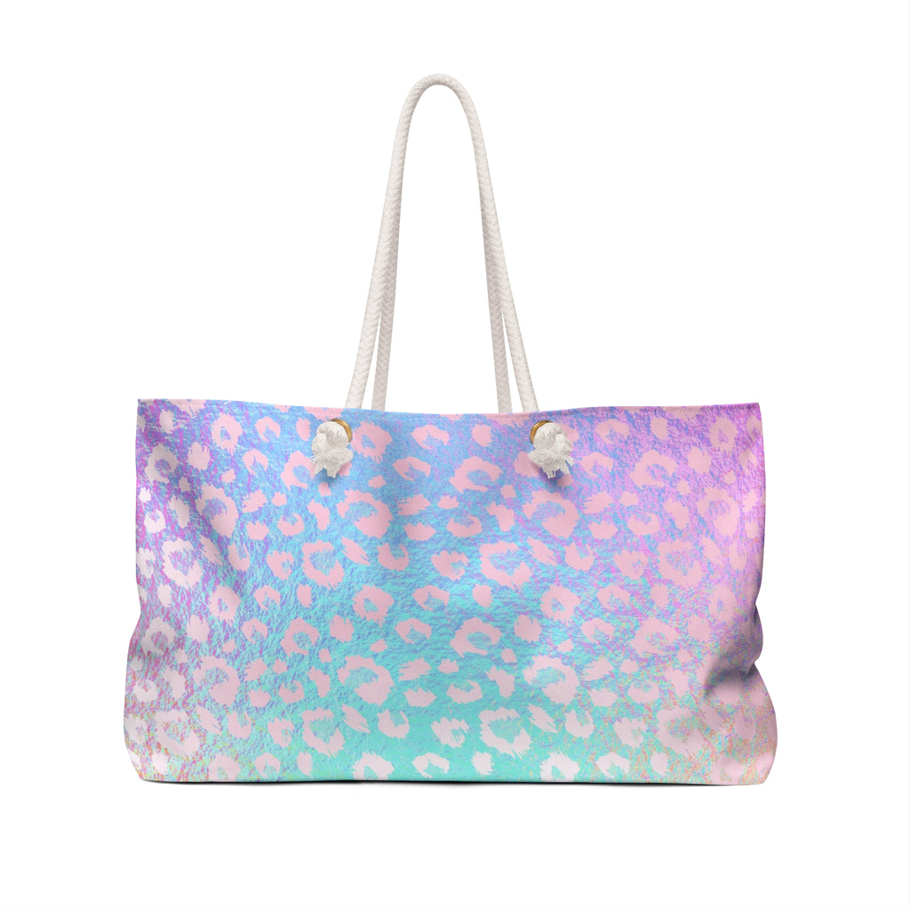 Pastel Leopard Print Weekender Bag | Rainbow Gradient Animal Print
