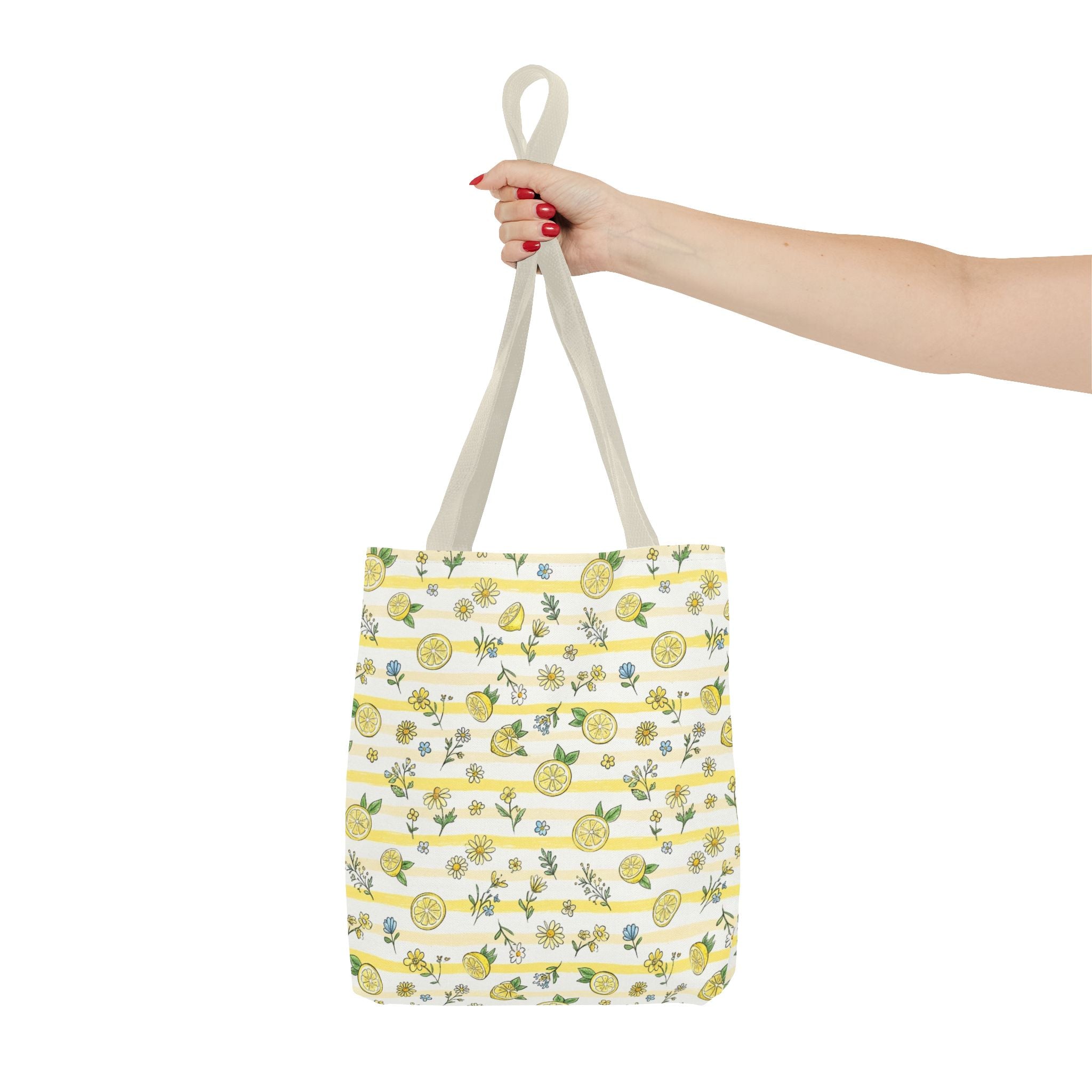 Lemon Stripe Pattern Tote Bag | Citrus Floral All-Over Print