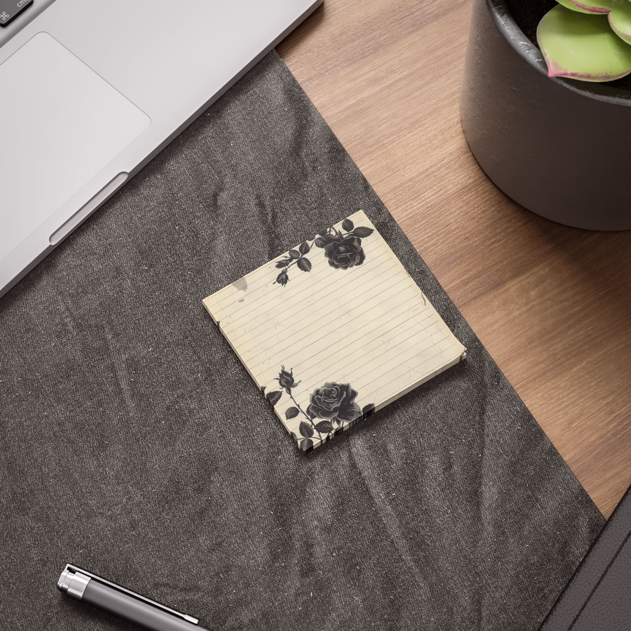 Vintage Black Rose Lined Post-it® Notes | Floral Stationery, Lined Memo Pads