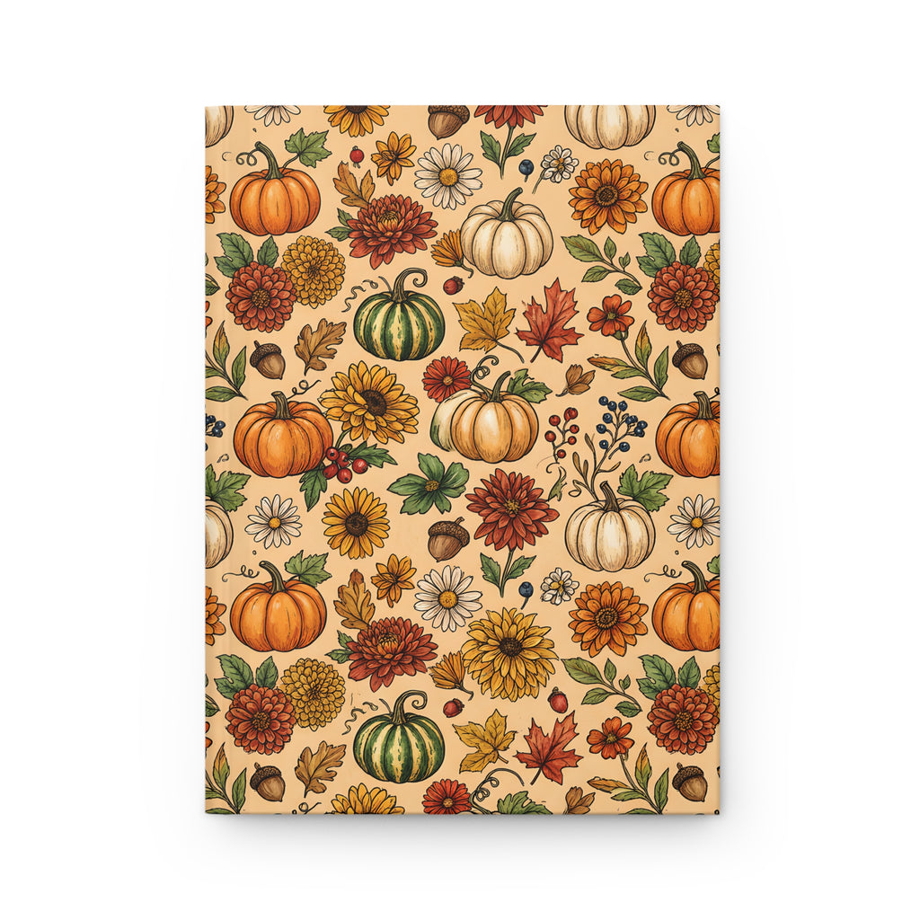 Autumn Harvest Hardcover Journal  Pumpkin & Fall Florals Matte Notebook