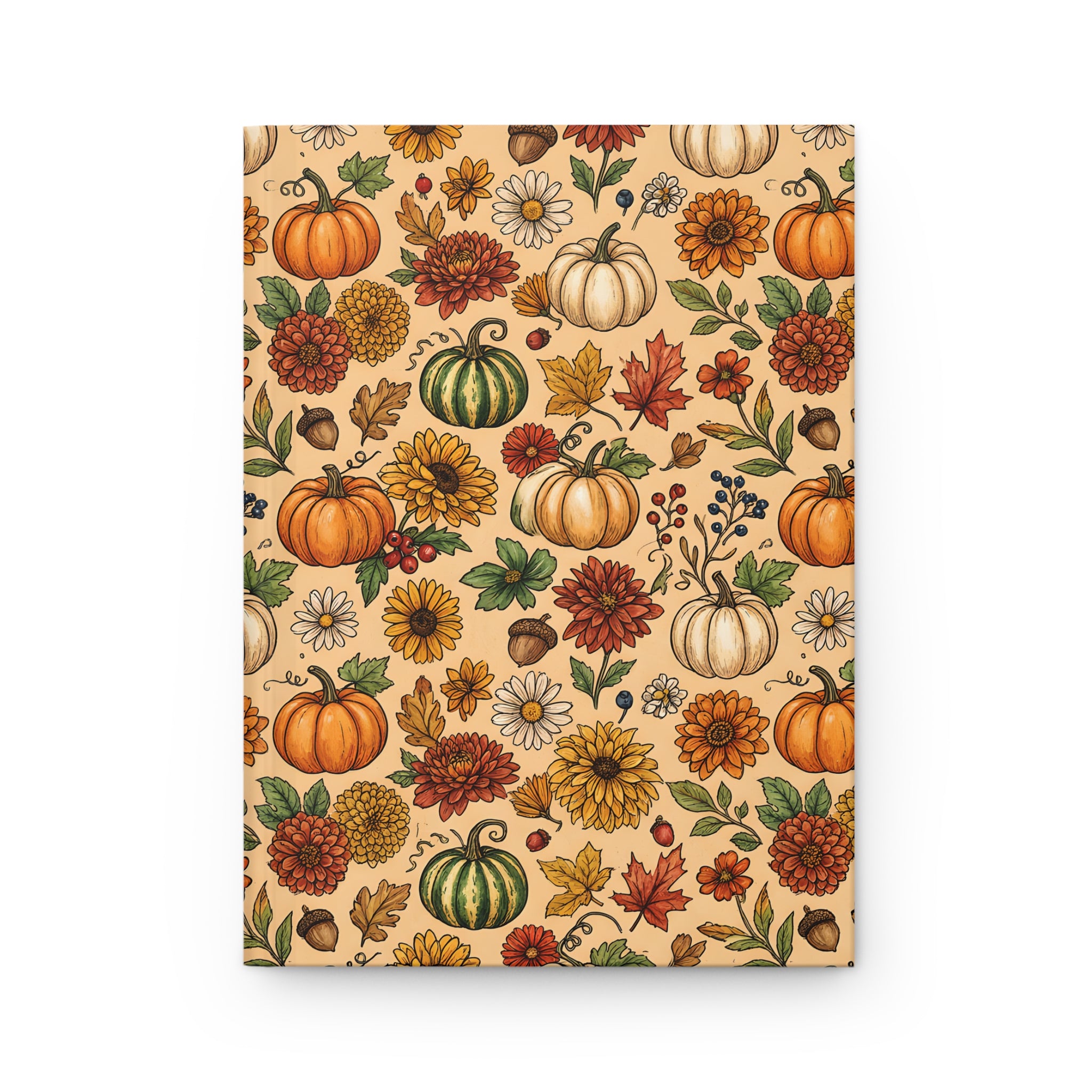 Autumn Harvest Hardcover Journal  Pumpkin & Fall Florals Matte Notebook