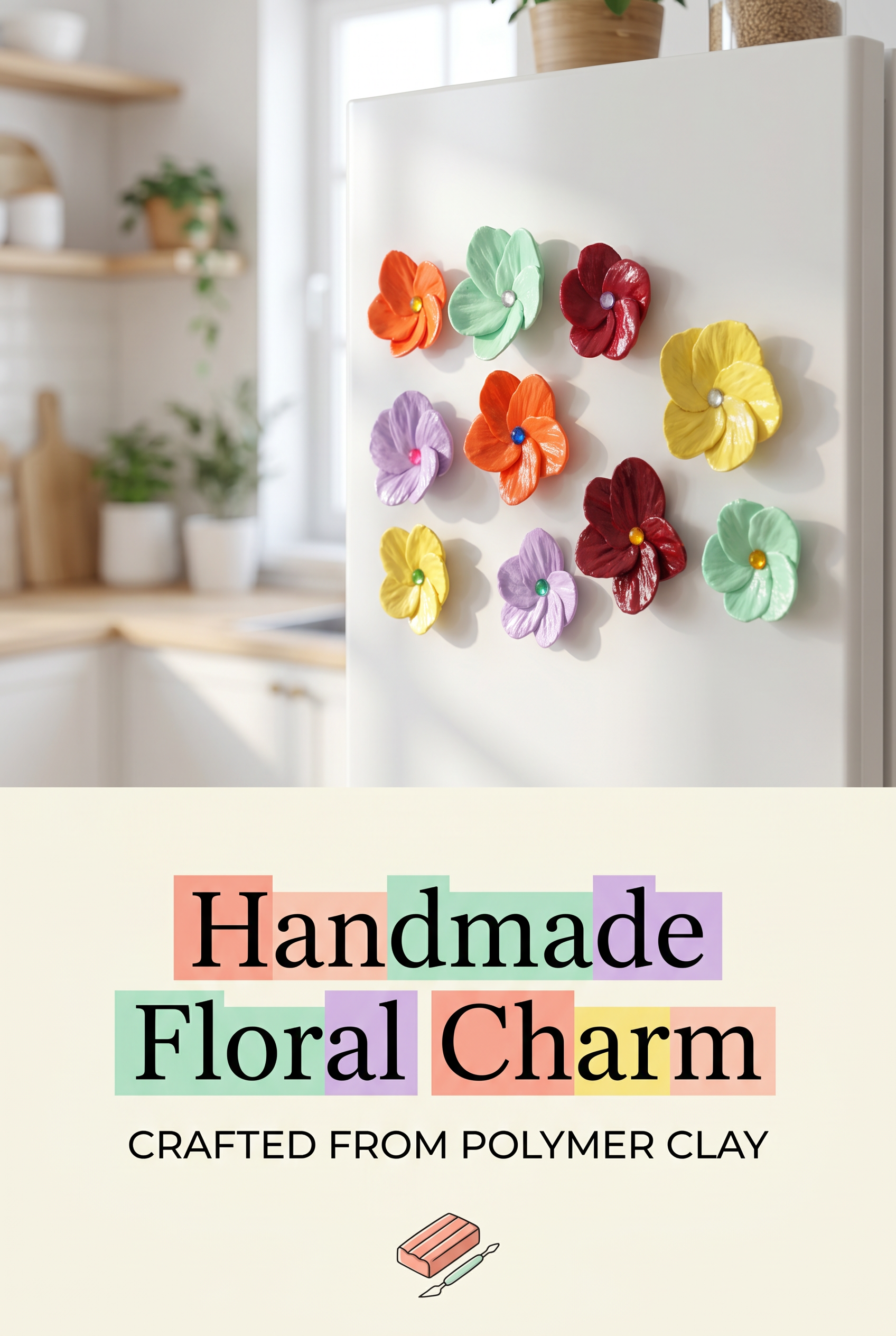 Polymer Clay Flower Magnets Handmade