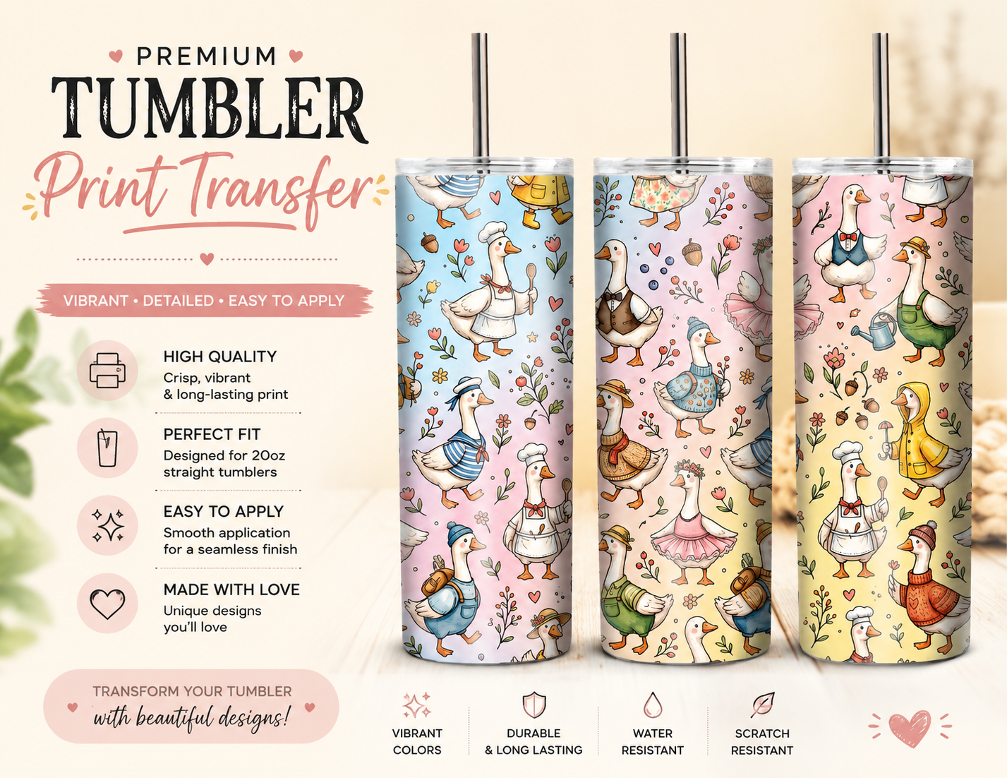 Silly Ducks Digital File Tumbler Wrap for Sublimation