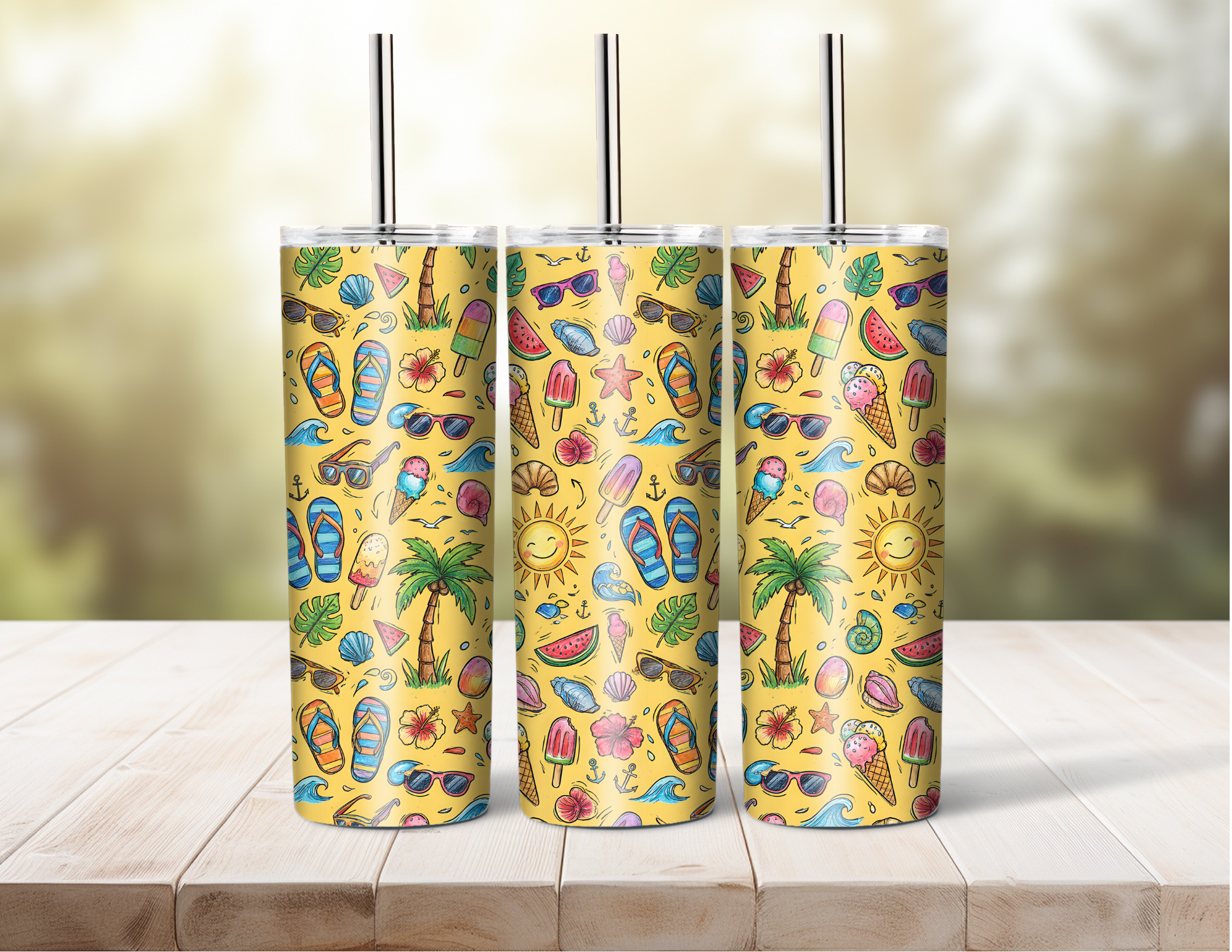 Summer Vacation Seamless Pattern PNG | Summer Icons | Digital Download for Sublimation & Crafts