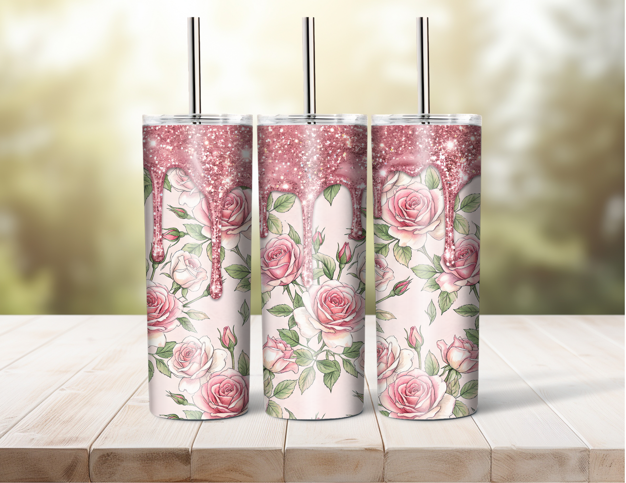 Pink Rose Seamless Pattern PNG | Dripping Pink Glitter | Digital Download for Sublimation & Crafts