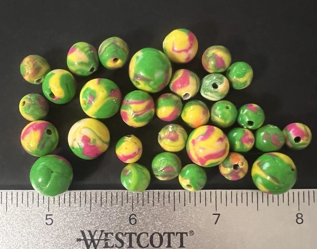 Handmade Polymer Clay Beads Green Yellow Pink Marbled